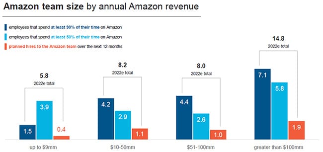 Amazon team size by annual Amazon revenue 