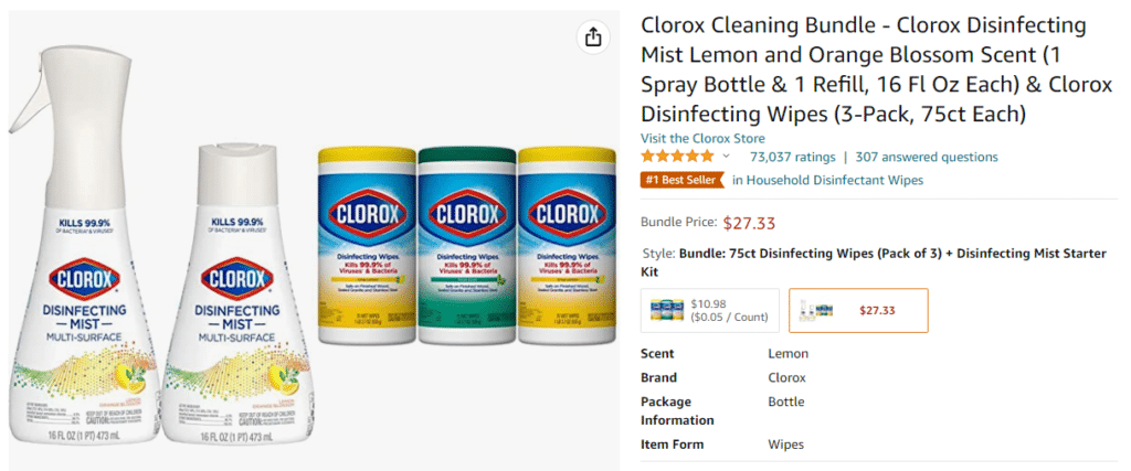 Clorox Bundle Amazon Listing